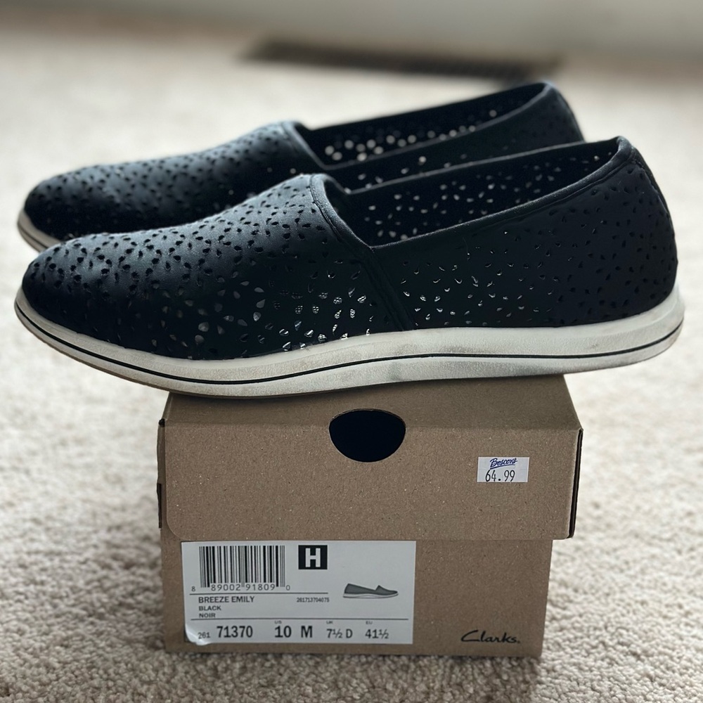 Clarks Cloudsteppers Breeze Stretch Slip‑On Shoes – Black – Size 10M